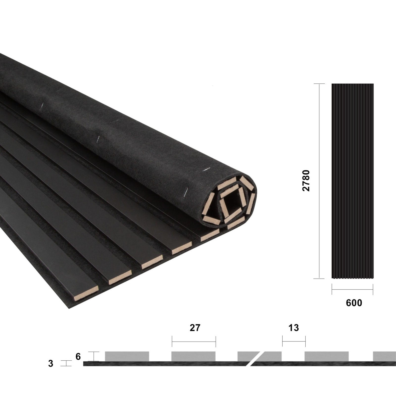 Black acoustic slat panel